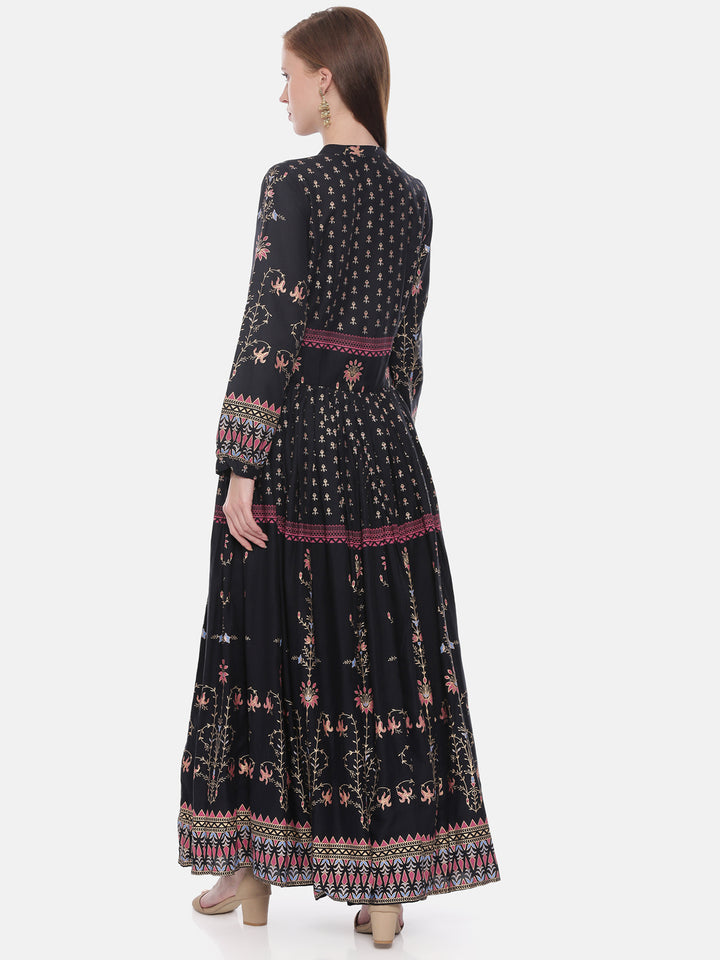 Neerus Black rayon printed anarkali kurta - detail view 2