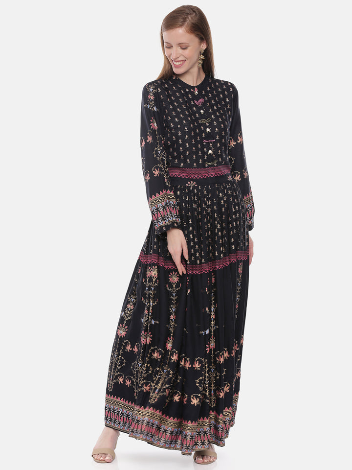 Neerus Black rayon printed anarkali kurta - detail view 3