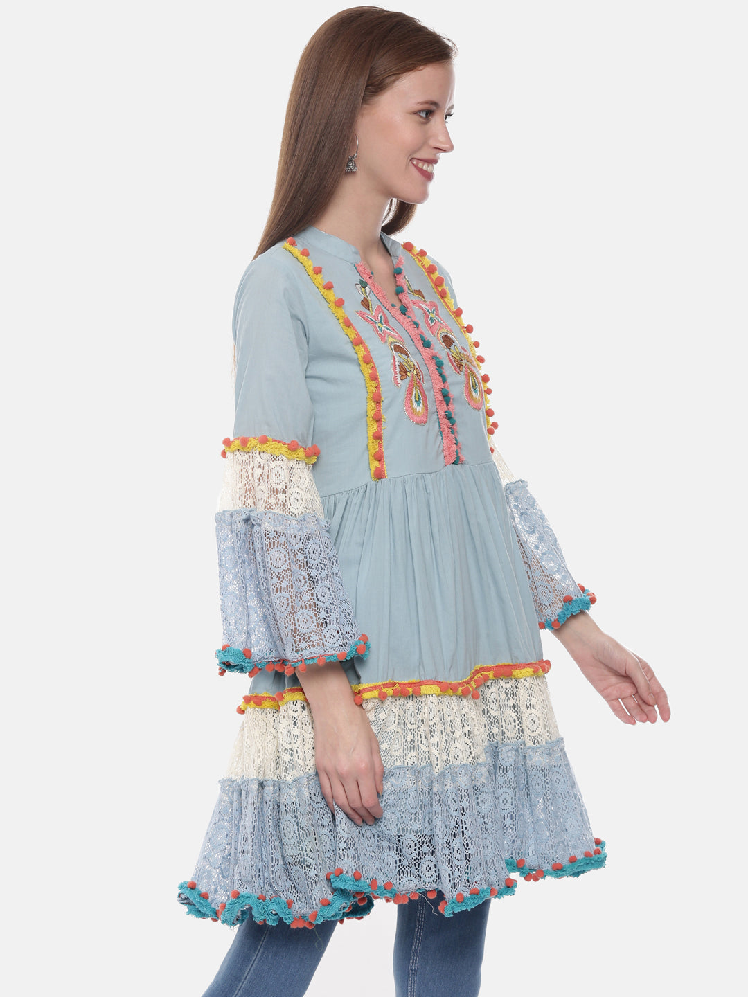 Neerus Blue Embroidered Fit & Flare Kurta