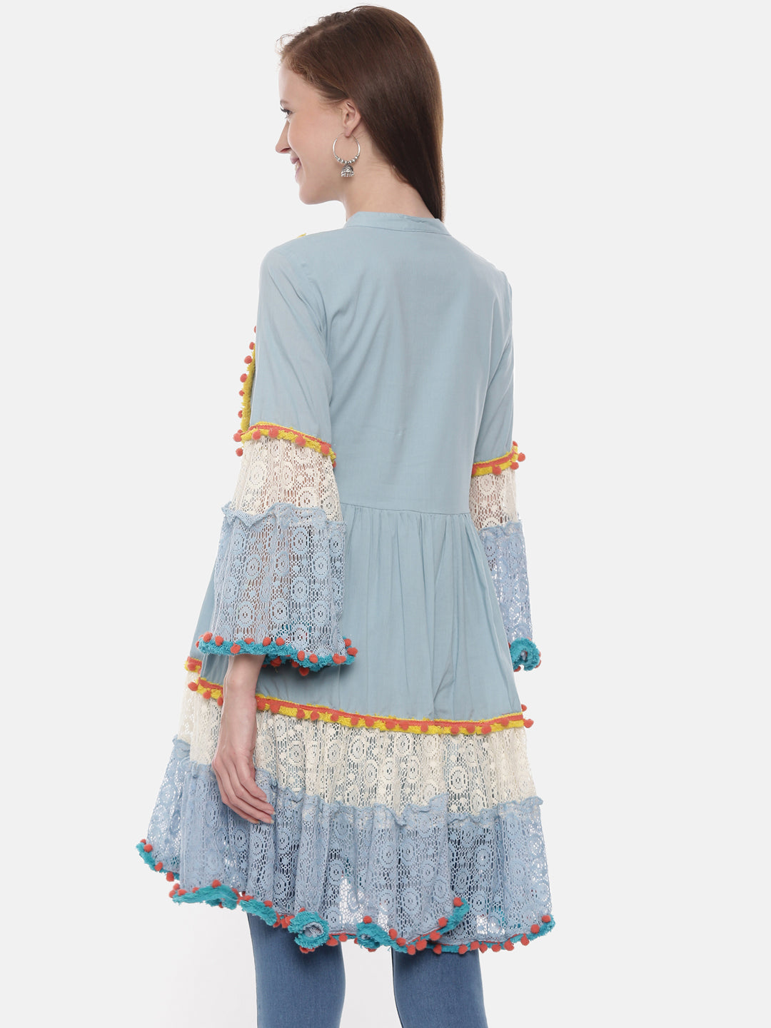 Neerus Blue Embroidered Fit & Flare Kurta