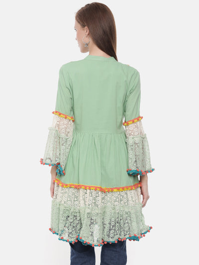 Neeru's Green Embroidered Fit & Flare Kurta