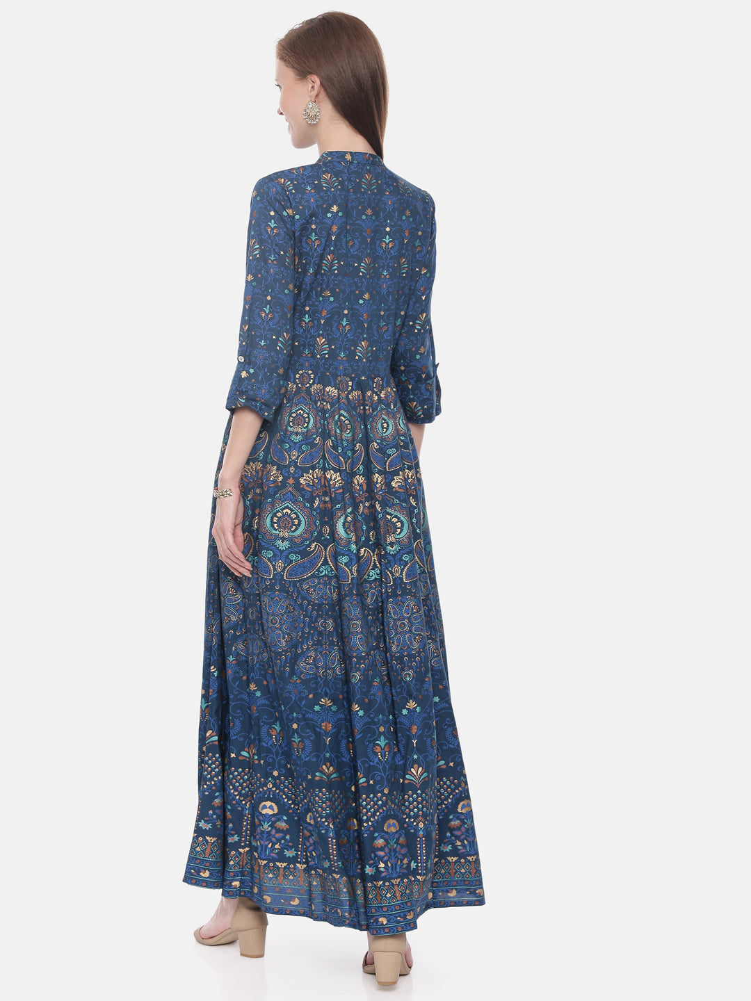 Neerus Blue Printed Anarkali Kurta