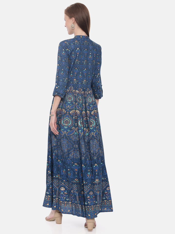 Neerus Blue Printed Anarkali Kurta