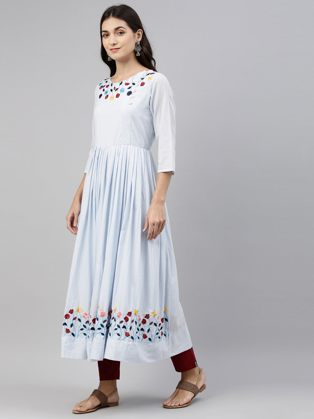 Neerus Blue cotton solid kurti tunic - side view