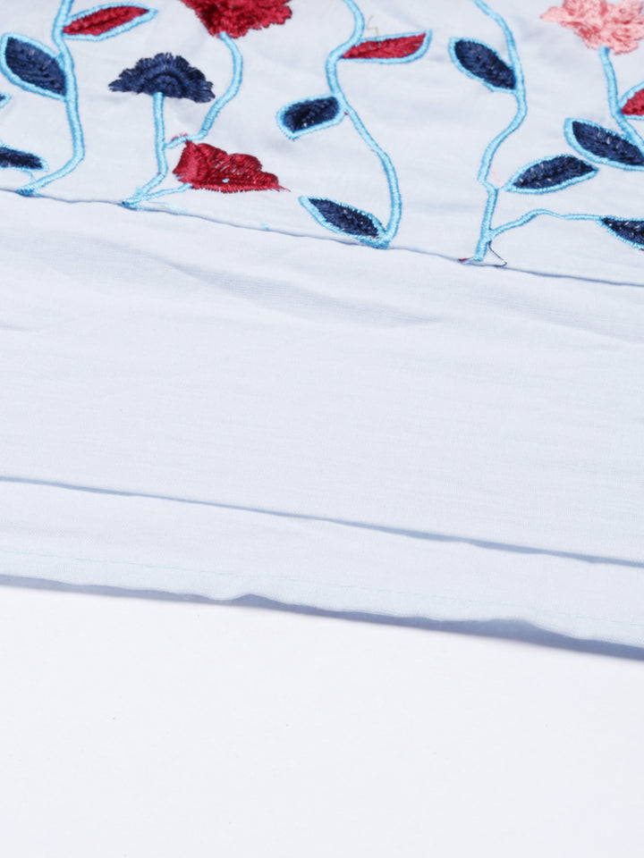 Neerus Blue cotton solid kurti tunic - detail view 5