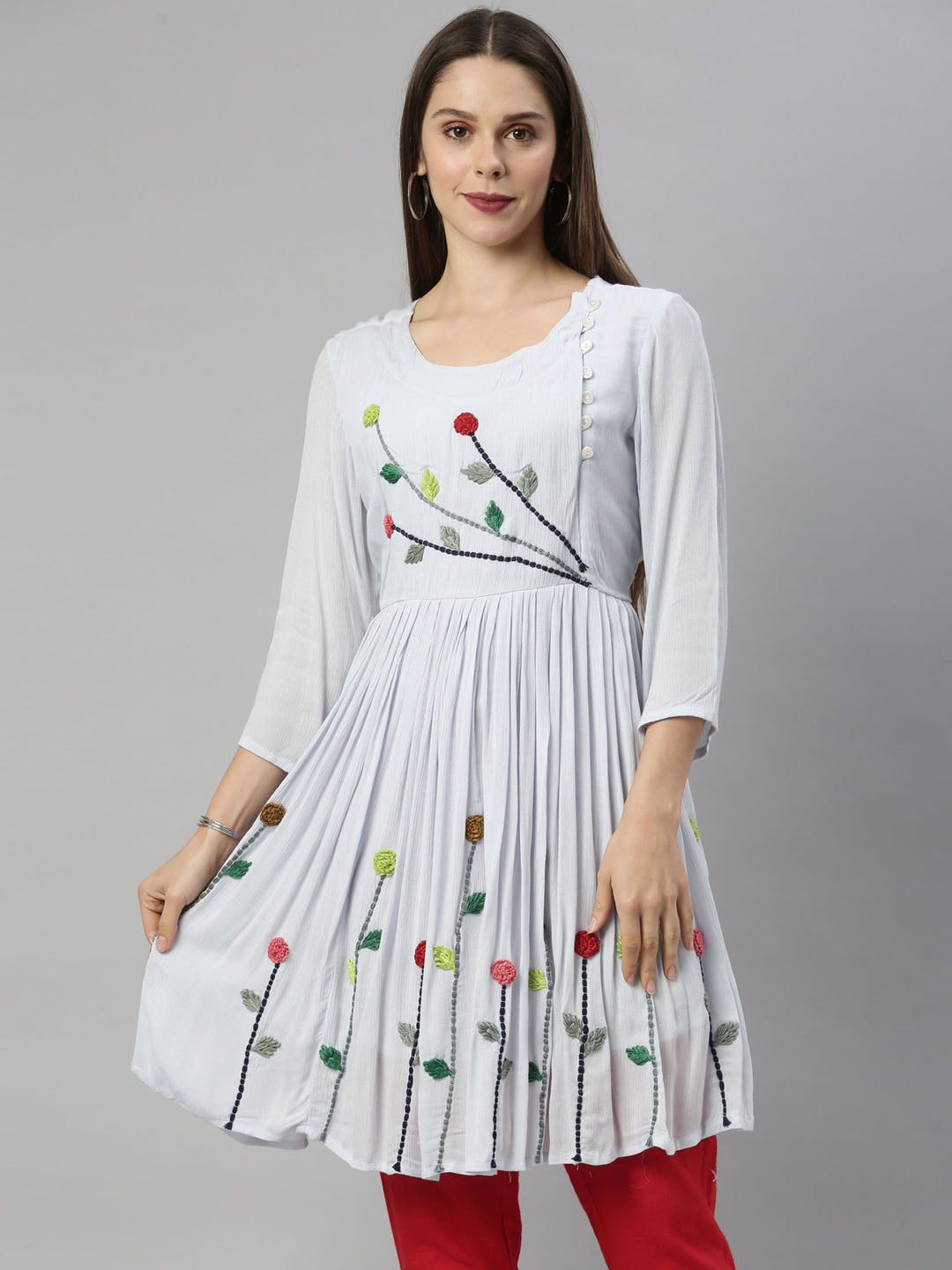 Neerus Blue chiffon straight kurti - back view