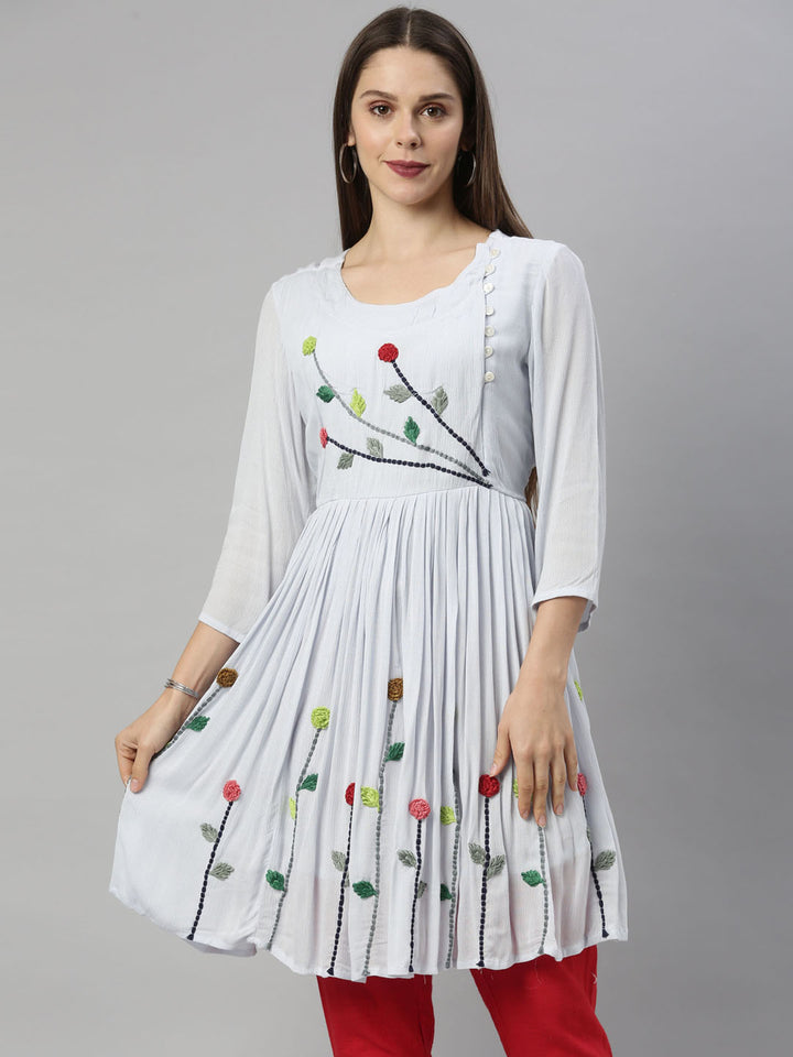 Neerus Blue chiffon straight kurti - back view