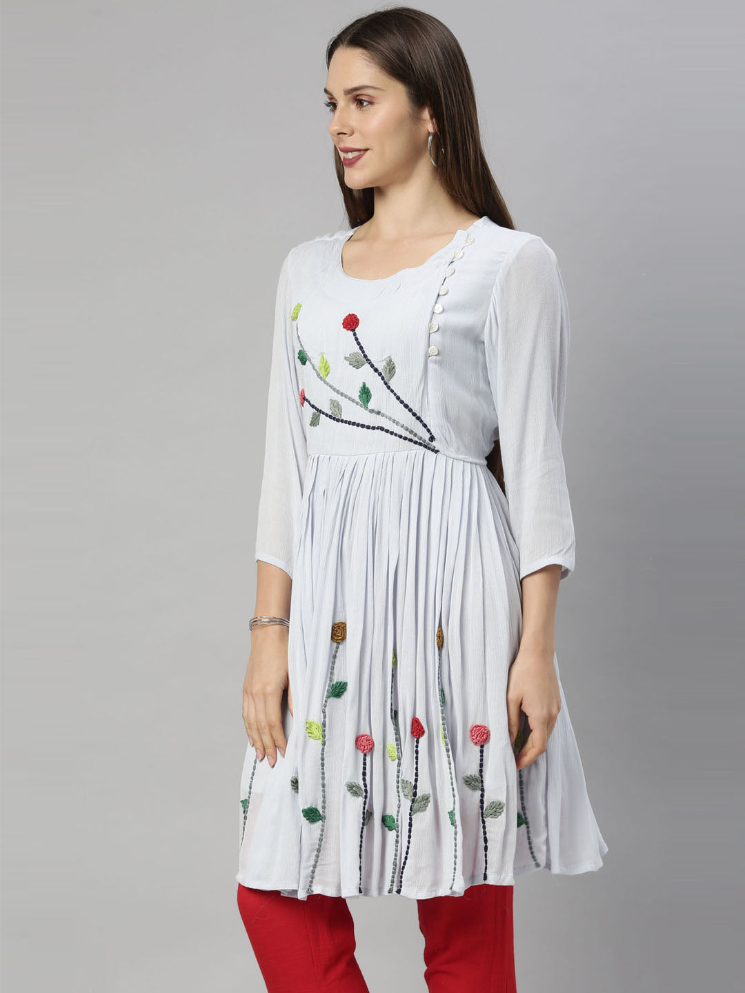 Neerus Blue chiffon straight kurti - detail view 1