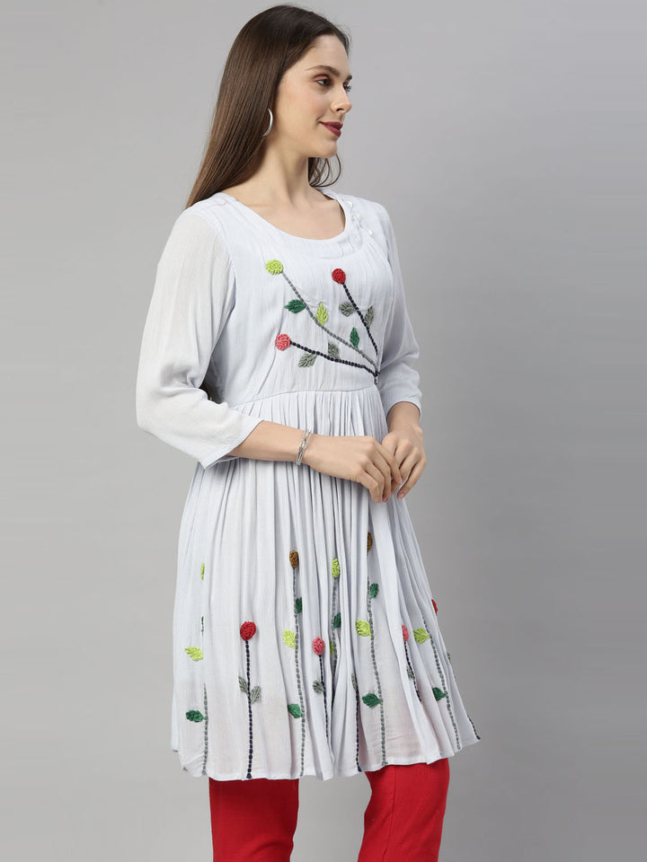 Neerus Blue chiffon straight kurti - detail view 2
