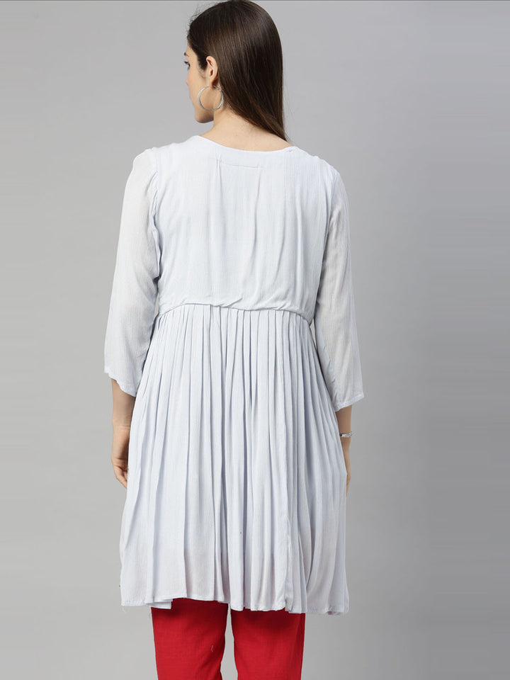 Neerus Blue chiffon straight kurti - detail view 3