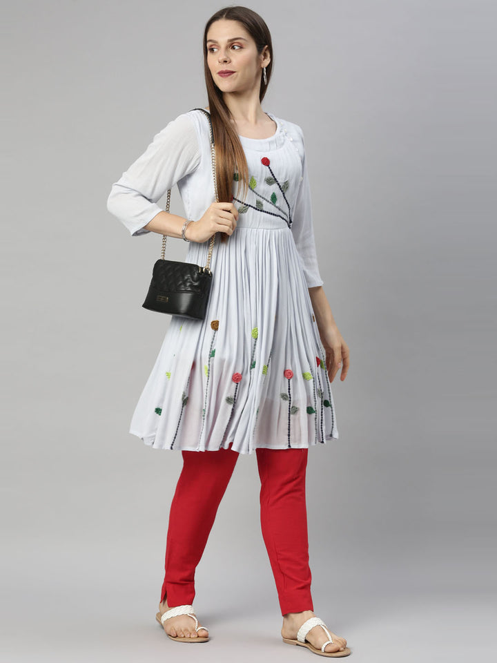 Neerus Blue chiffon straight kurti - front view