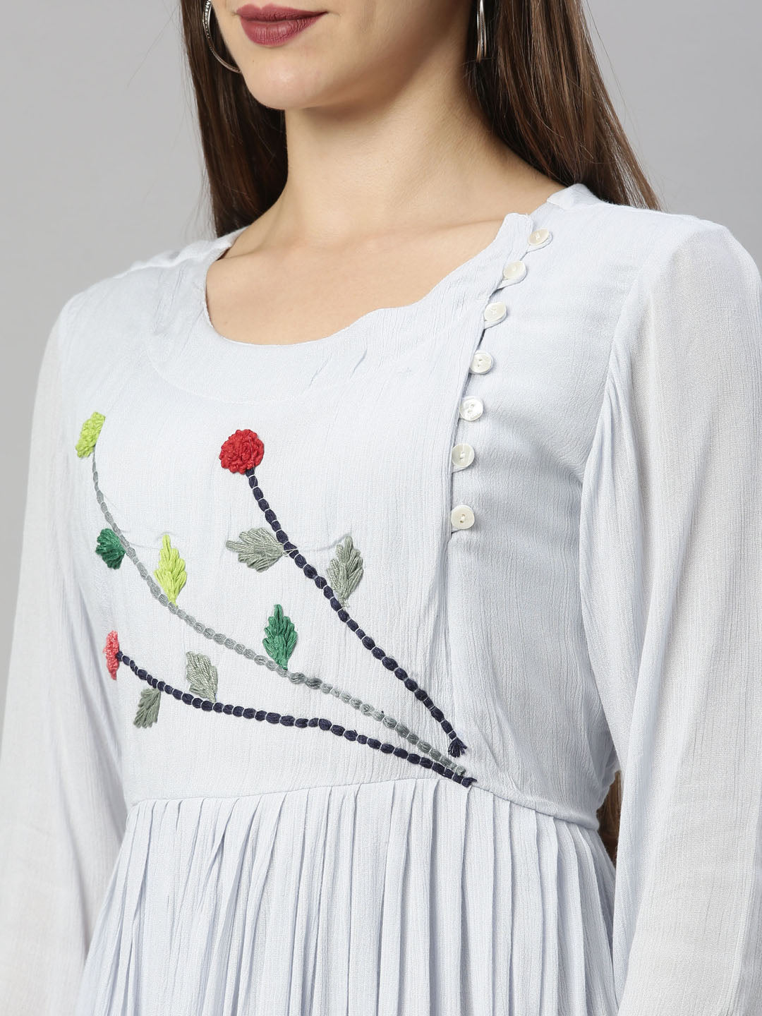 Neerus Blue chiffon straight kurti - detail view 4