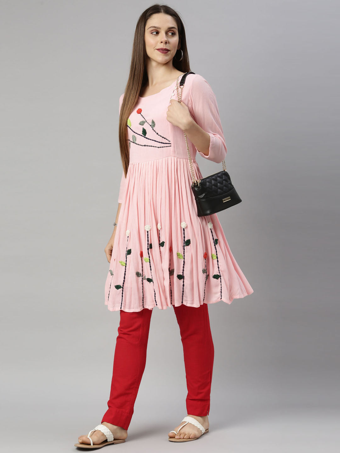 Neeru's Rose Pink Color Chiffon Fabric Tunic