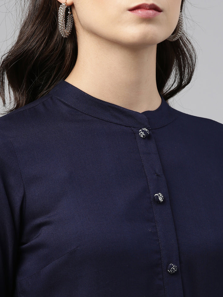 Neerus Navy Blue Color Rayon Fabric Tunic