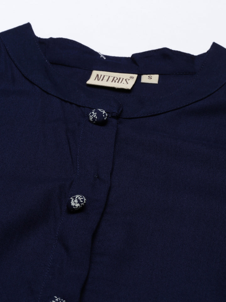 Neerus Navy Blue Color Rayon Fabric Tunic