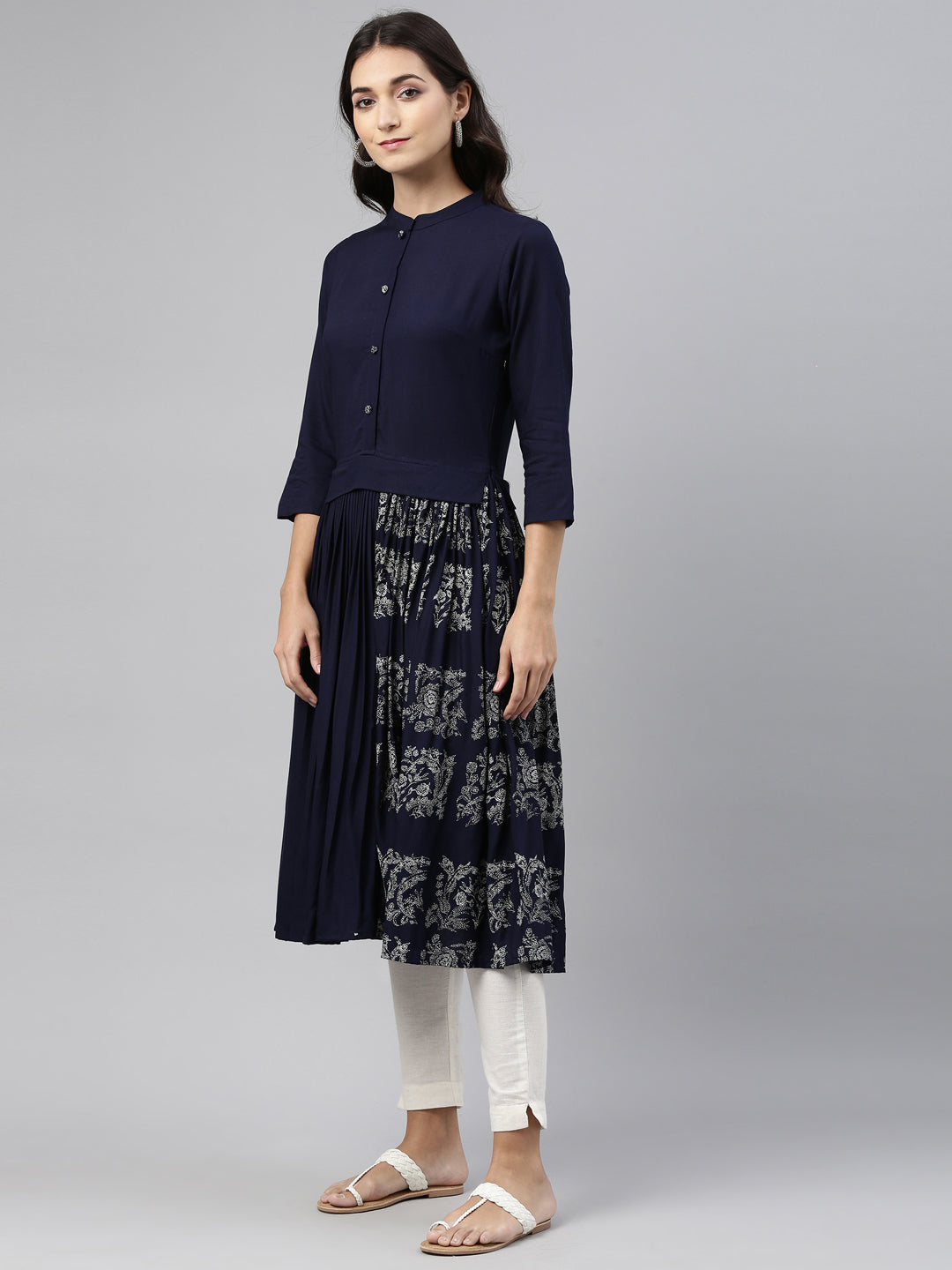 Neerus Navy Blue Color Rayon Fabric Tunic