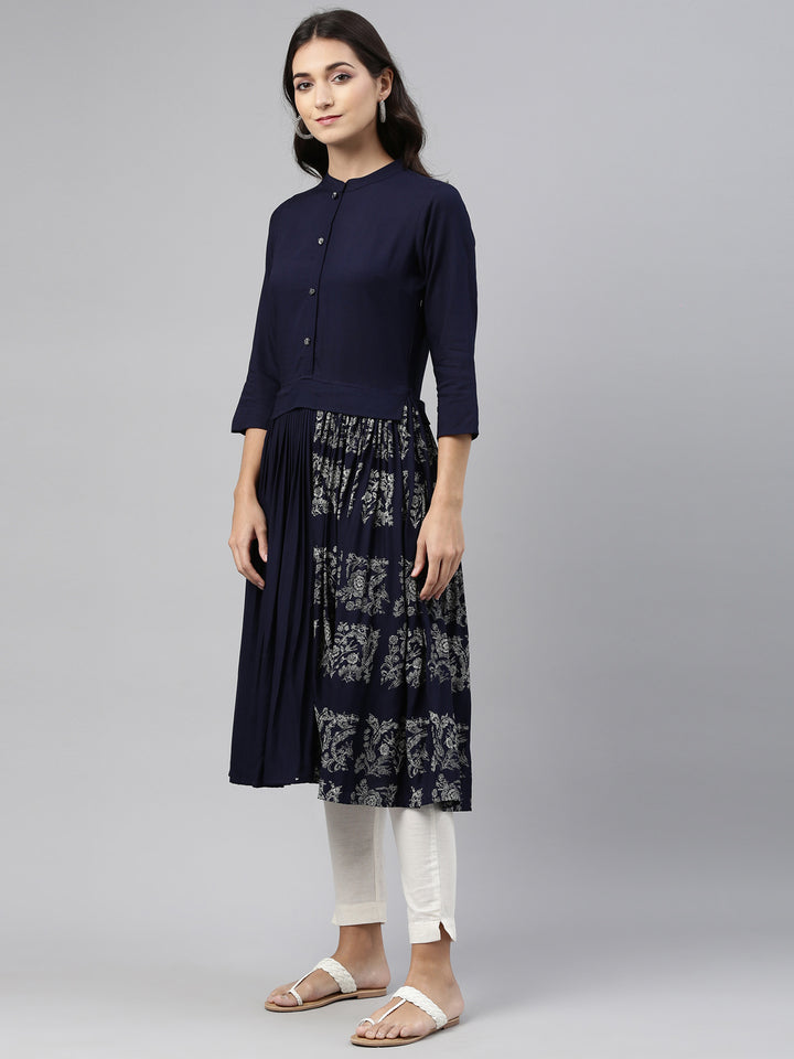 Neerus Navy Blue Color Rayon Fabric Tunic