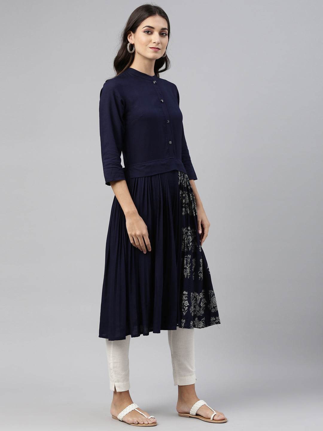 Neerus Navy Blue Color Rayon Fabric Tunic