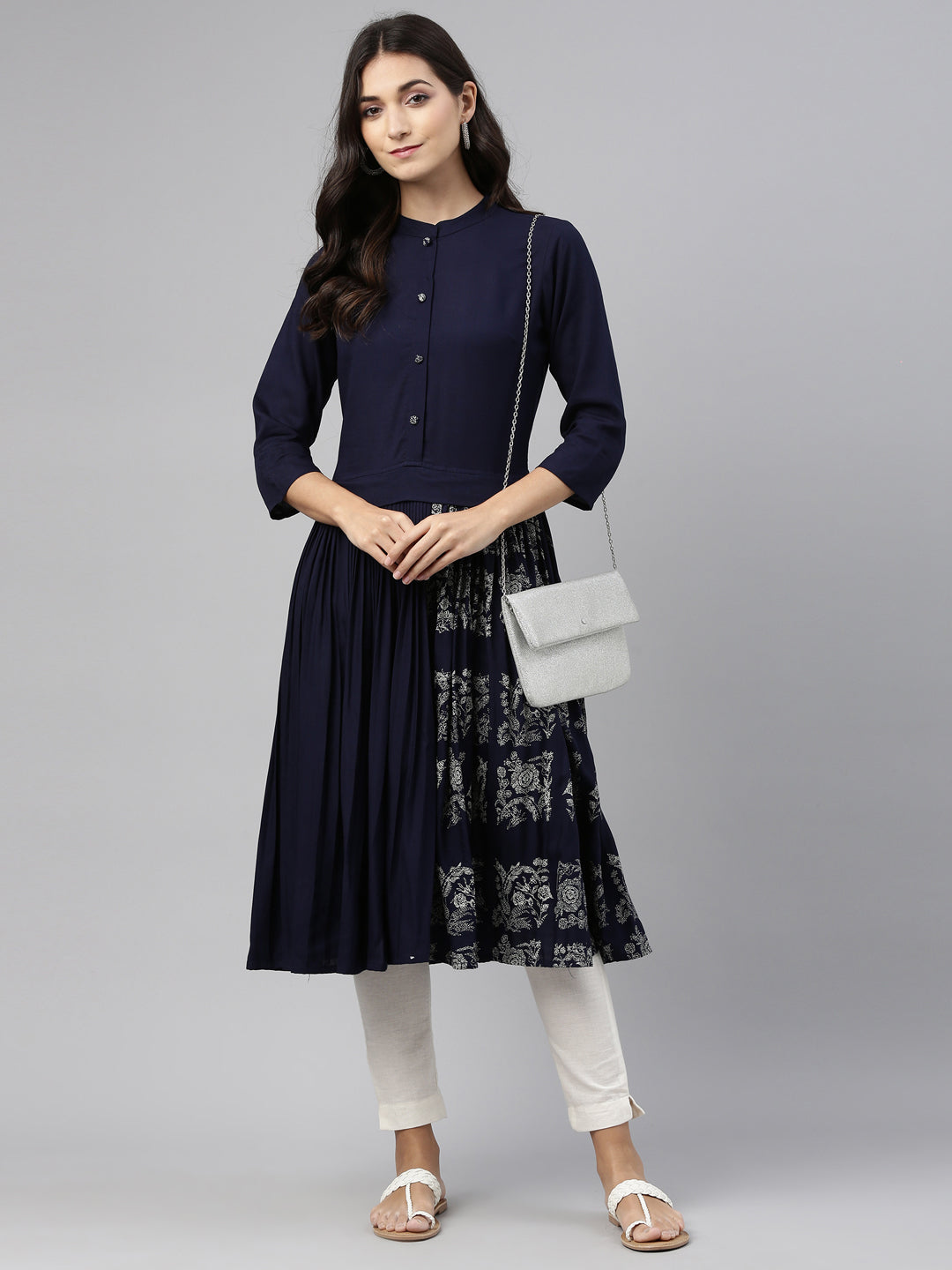 Neerus Navy Blue Color Rayon Fabric Tunic