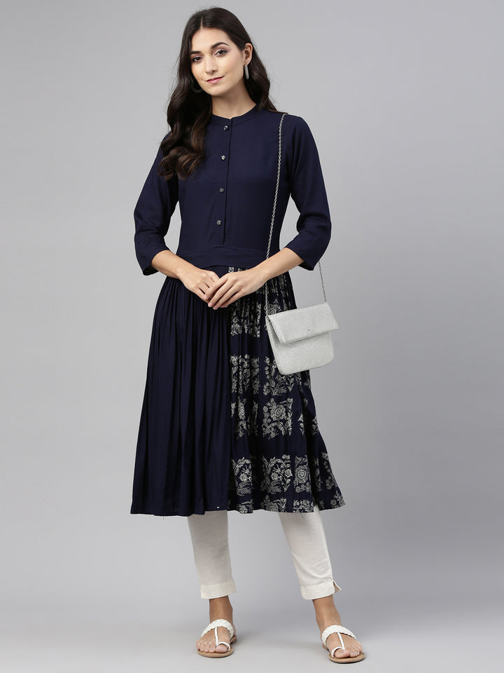 Neerus Navy Blue Color Rayon Fabric Tunic