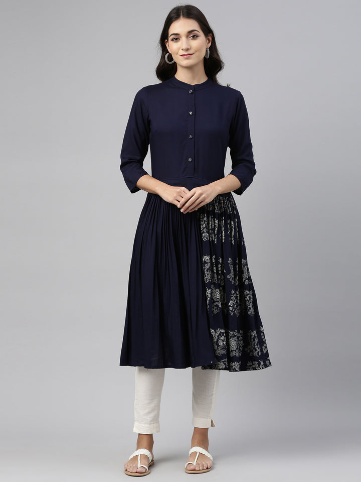 Neerus Navy Blue Color Rayon Fabric Tunic