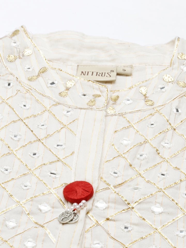 Neerus Cream Color Cotton Fabric Tunic