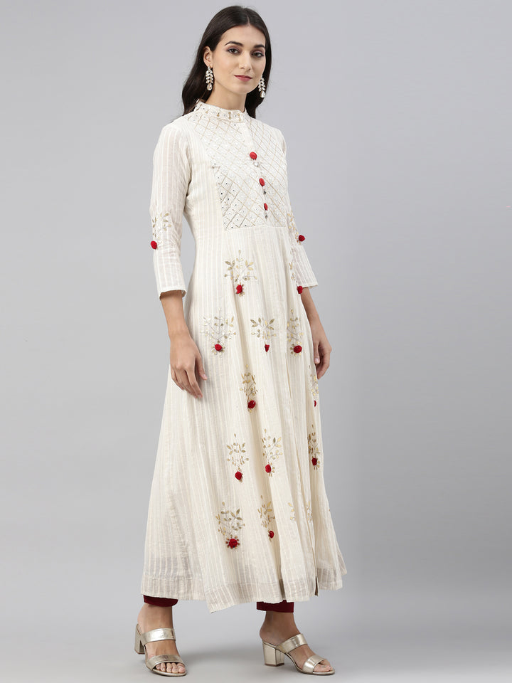 Neerus Cream Color Cotton Fabric Tunic