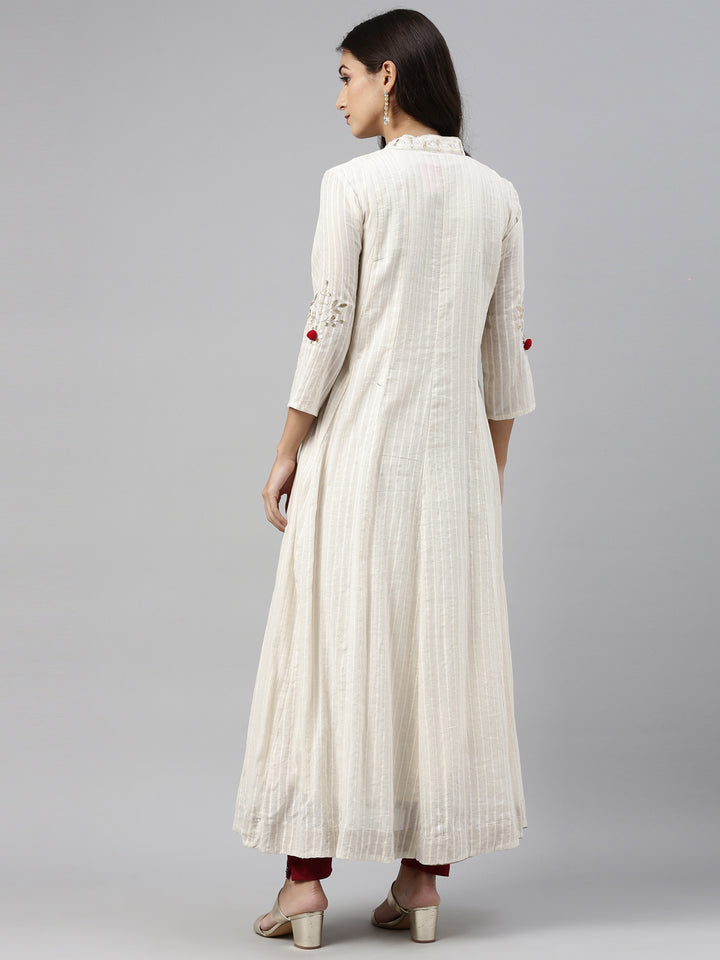 Neerus Cream Color Cotton Fabric Tunic