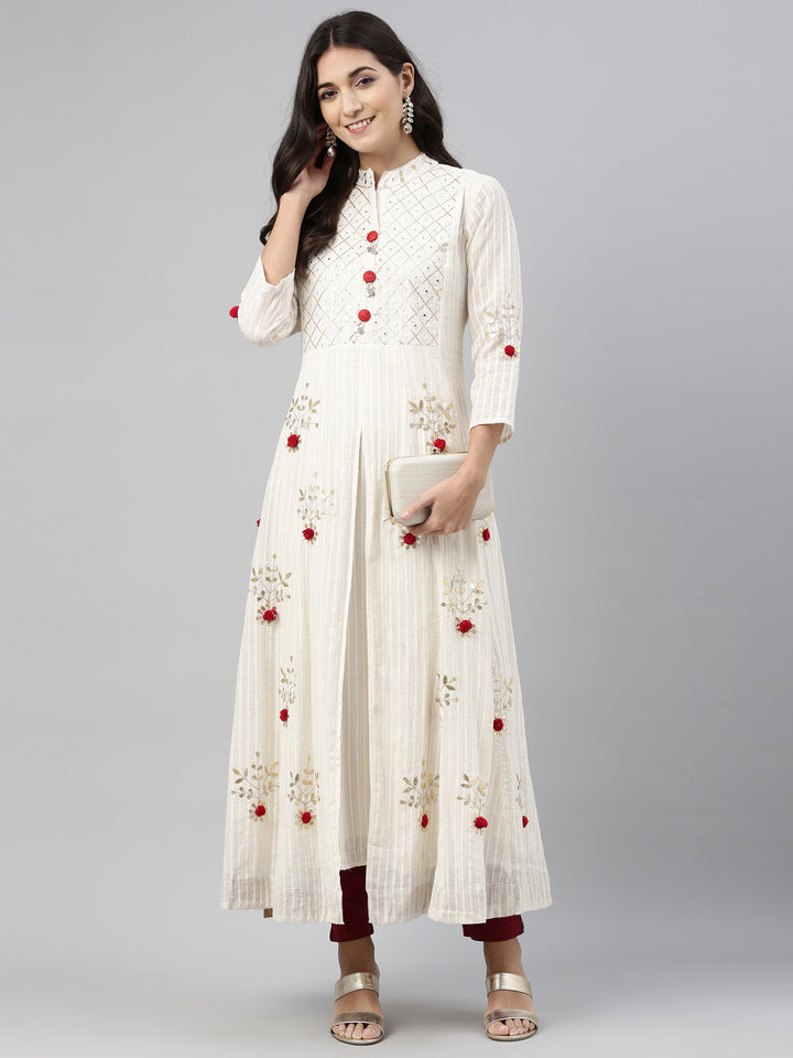 Neerus Cream Color Cotton Fabric Tunic