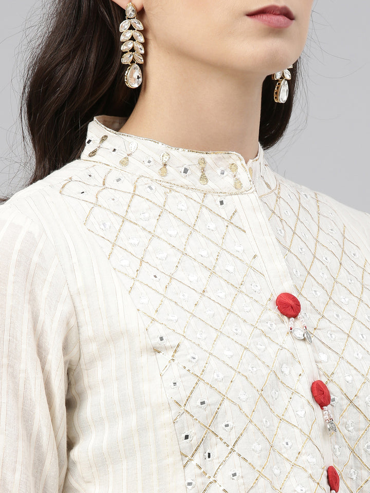 Neerus Cream Color Cotton Fabric Tunic