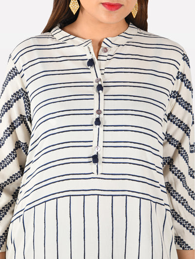 Neeru's White Printed Straight Kurta