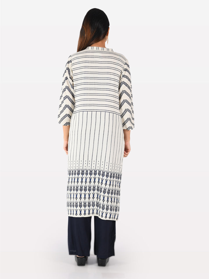 Neerus White cotton printed straight kurta - side view