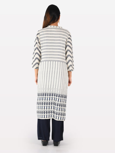Neeru's White Printed Straight Kurta
