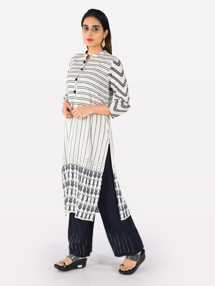 Neerus White cotton printed straight kurta - detail view 2