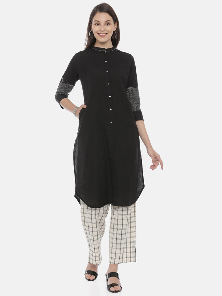 Neerus Black & White Zari Kurta & Palazzo Set