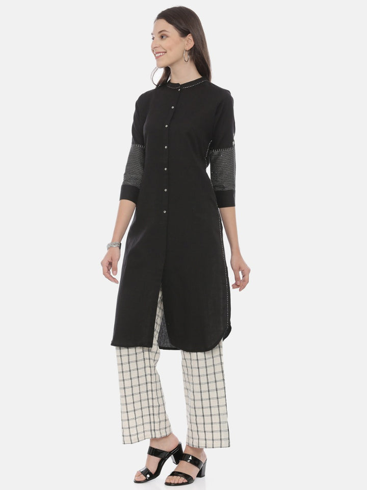 Neerus Black & White Zari Kurta & Palazzo Set