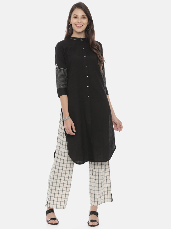 Neerus Black & White Zari Kurta & Palazzo Set