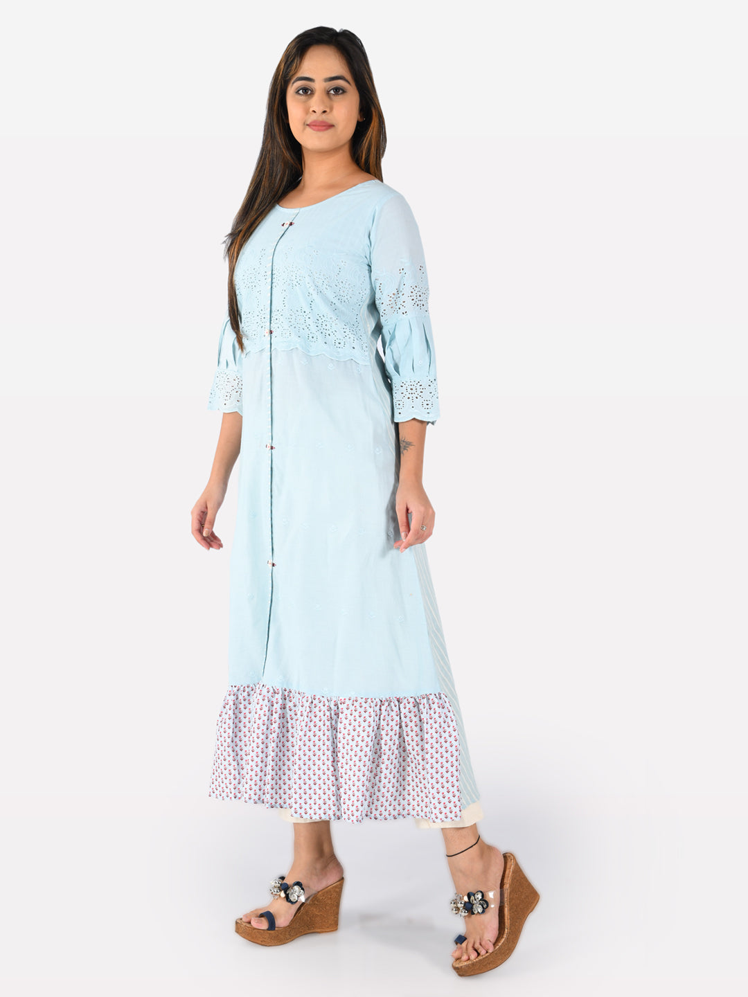 Neerus Women Sea Green Color Cotton Fabric Tunic "48"