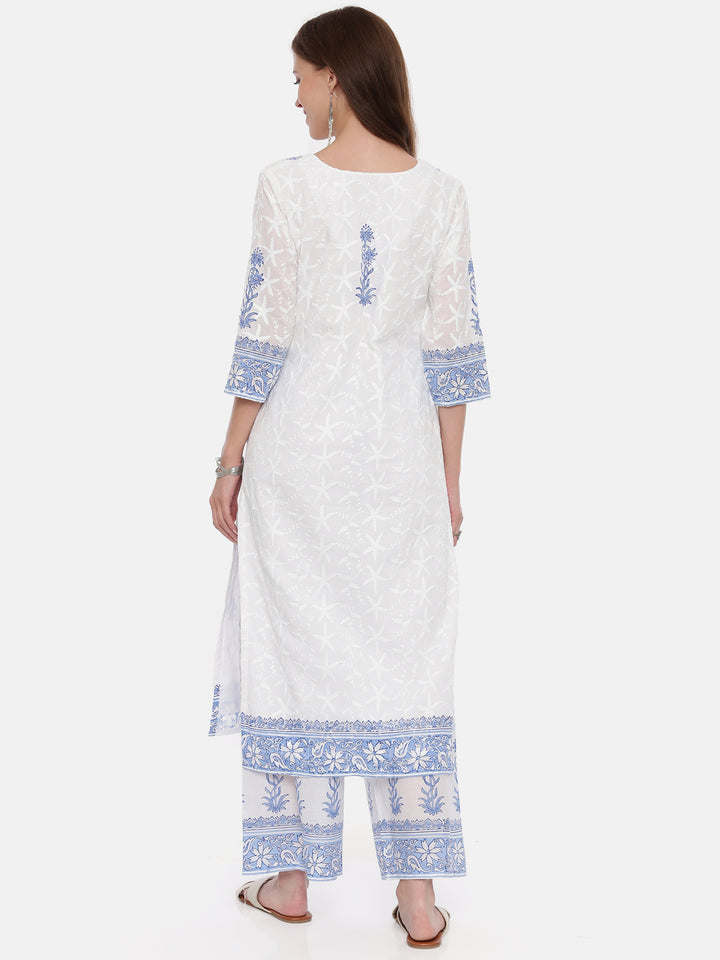Neerus White Color Cotton Fabric Full Sleeves Suit-Straight