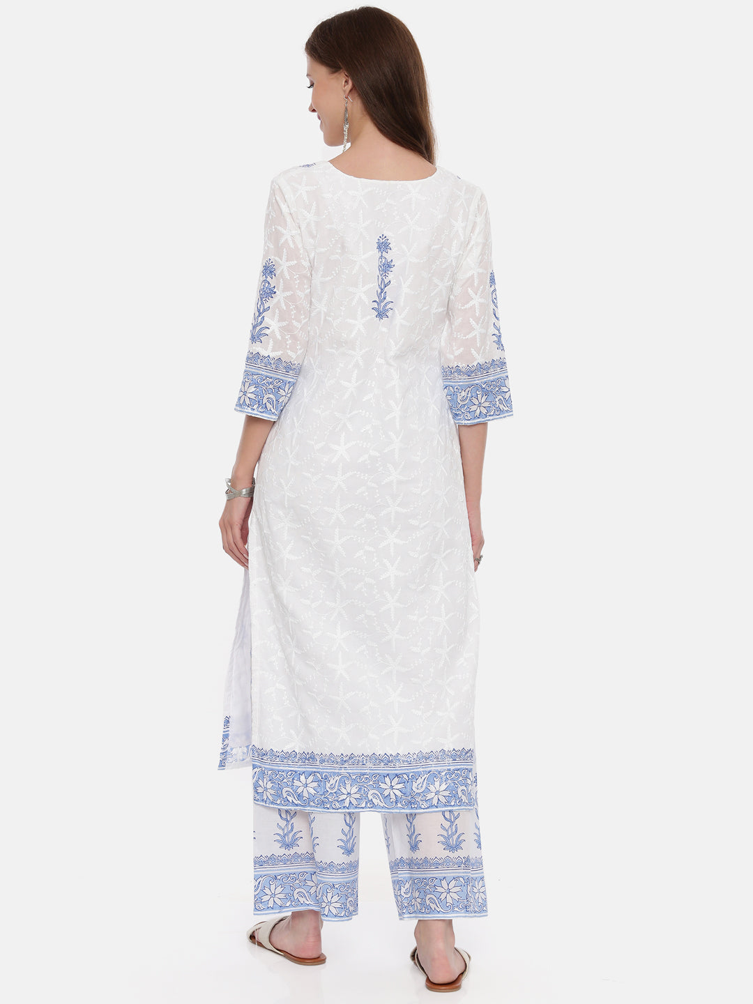 Neeru's White Color Cotton Fabric Full Sleeves Suit-Straight