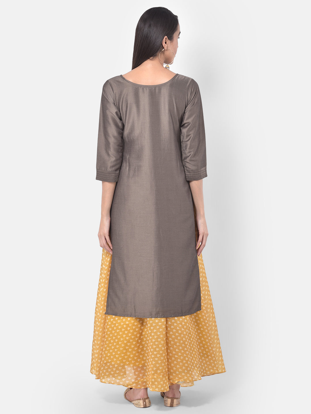 Neerus Grey embellished kurta skirt set - side view