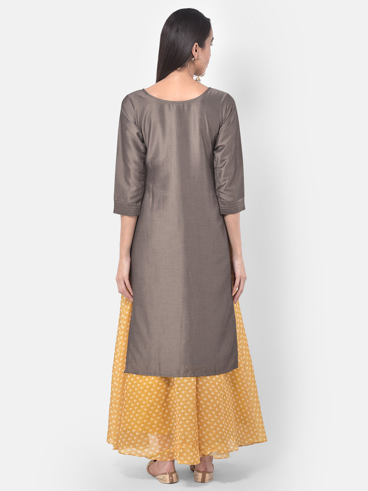 Neerus Grey embellished kurta skirt set - side view