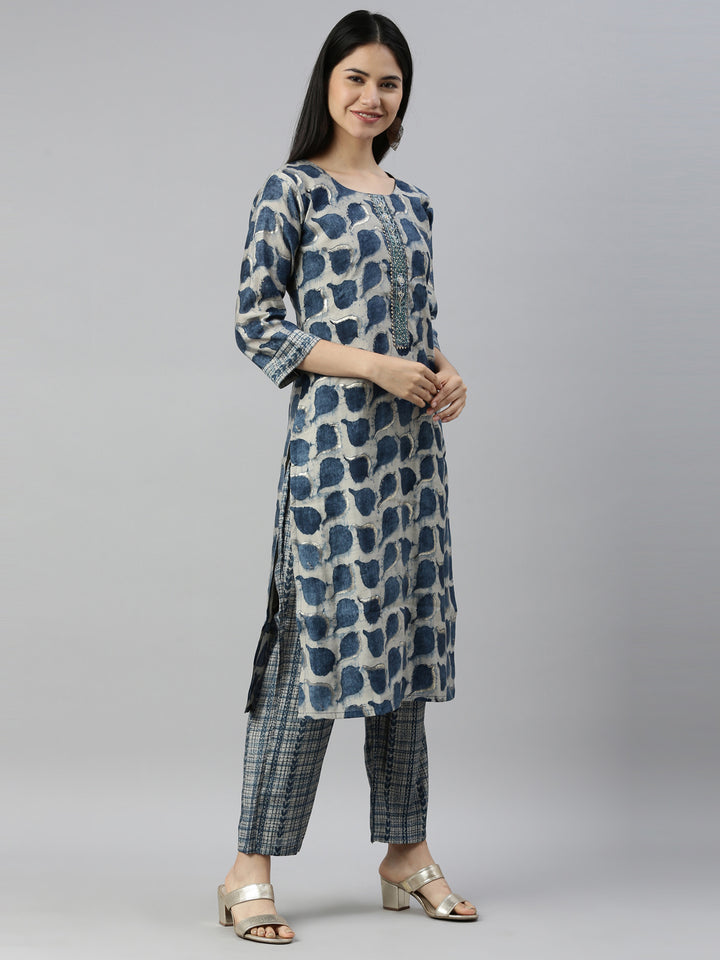 Neerus Blue muslin straight kurti - detail view 1