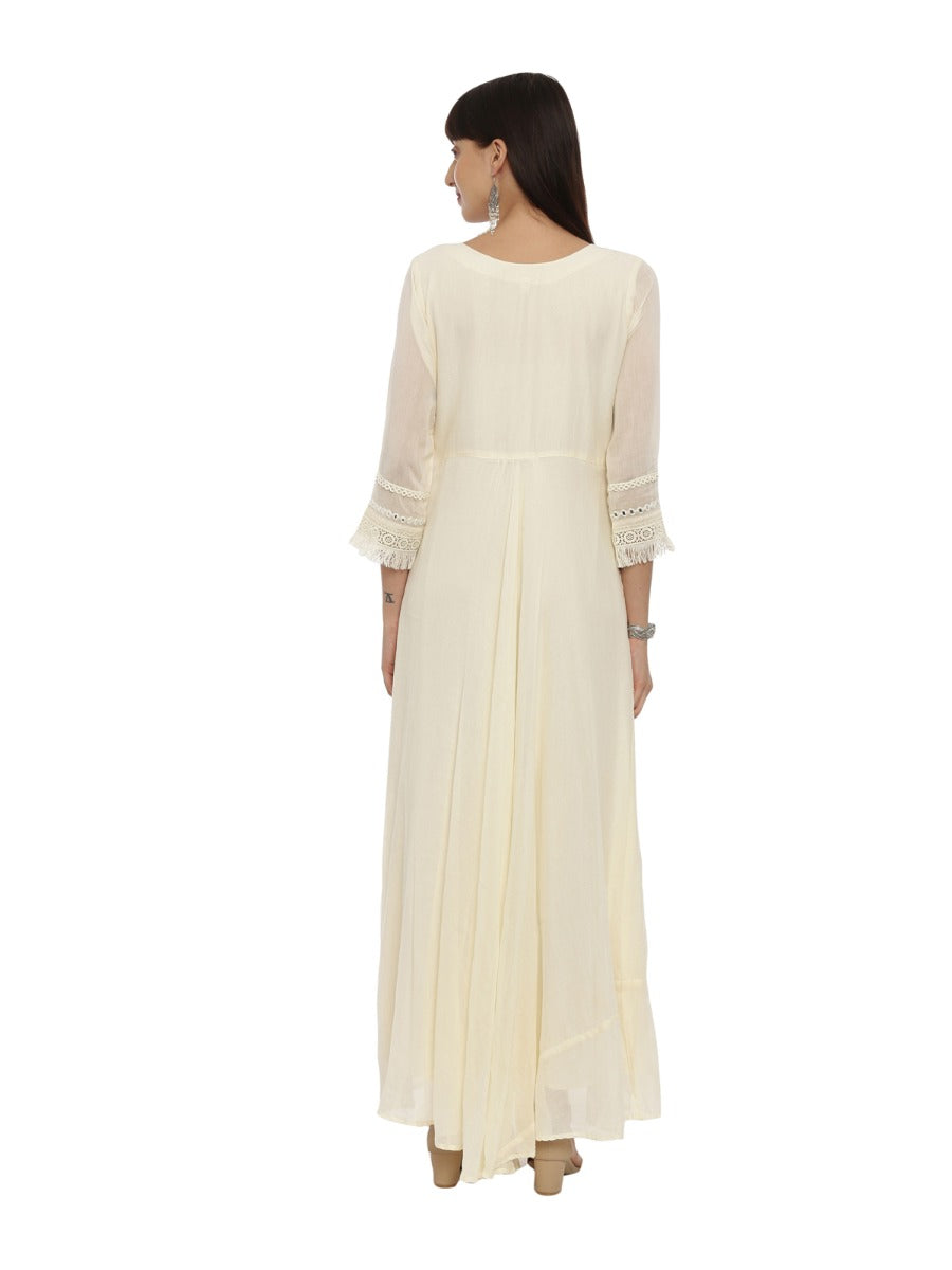 Neerus Cream Embroidered Anarkali Kurta