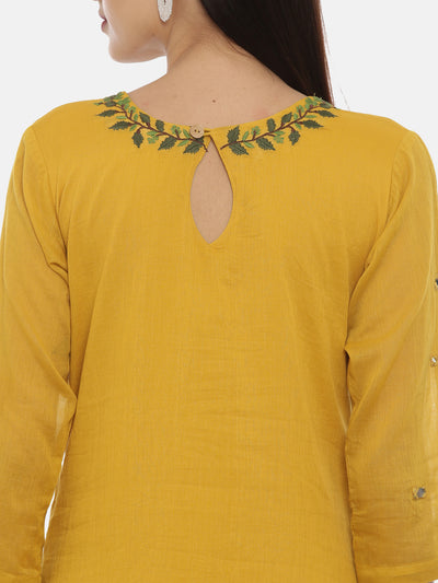 Neeru's Mustard Embroidered A Line Double Layered Kurta