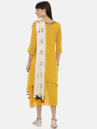 Neeru's Mustard Embroidered A Line Double Layered Kurta