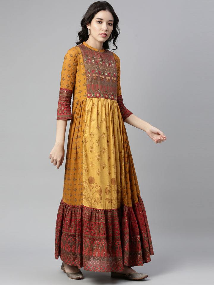 Neerus Mustard Color Cotton Fabric Kurta