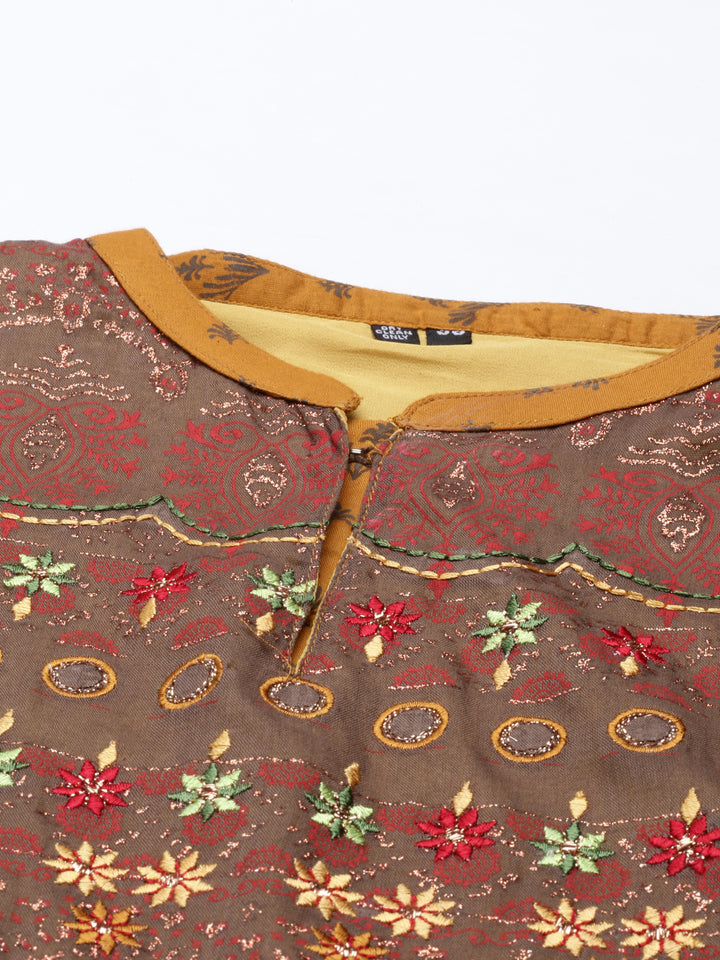 Neerus Mustard Color Cotton Fabric Kurta