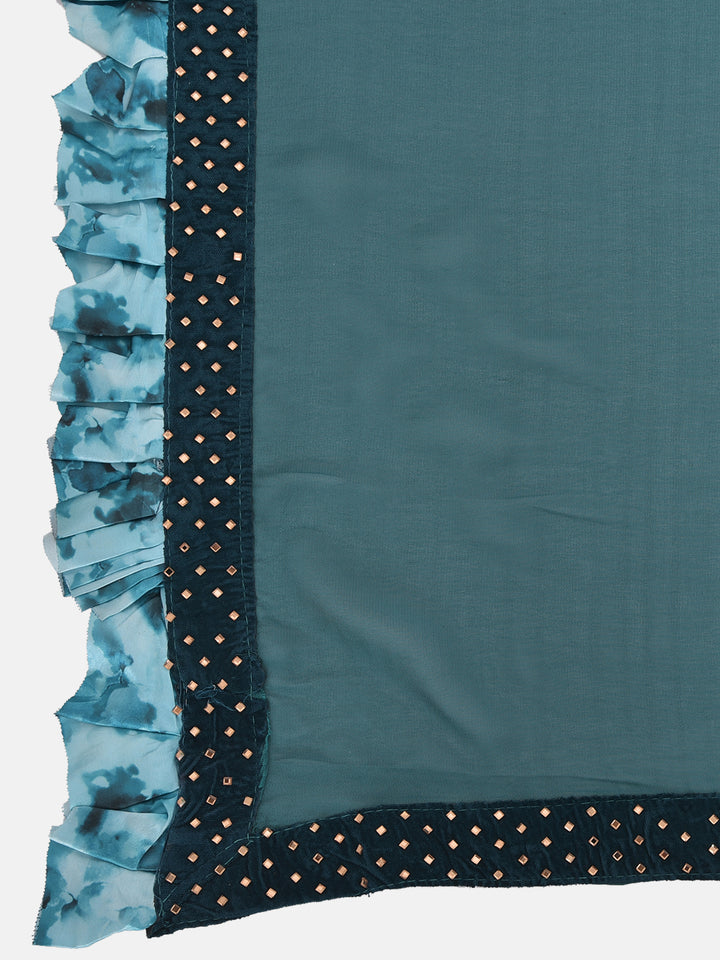 Neerus Teal Embellished Saree With Blouse