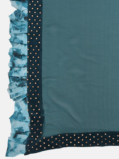Neeru's Teal Embellished Saree With Blouse